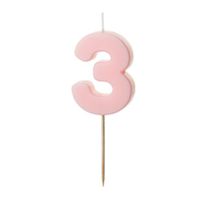 Sünnipäevaküünal number "3", heleroosa, 5,5 cm