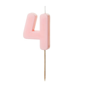 Sünnipäevaküünal number "4", heleroosa, 5,5 cm