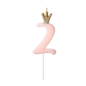 Sünnipäevaküünal number "2", heleroosa, 9,5 cm