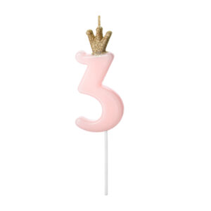 Sünnipäevaküünal number "3", heleroosa, 9,5 cm