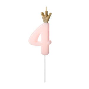 Sünnipäevaküünal number "4", heleroosa, 9,5 cm