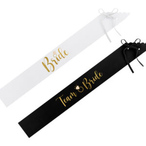 Satiinpaelad "Bride to Be" ja "Bride", mustad ja valge (1 pakk / 6 tk)