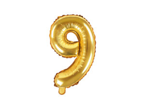 Kuldne fooliumõhupall number "9", 35 cm