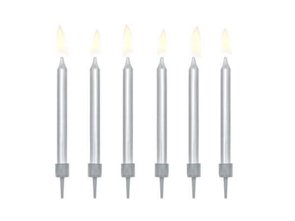 Birthday candles Sünnipäevaküünlad, hõbedased, 6 cm (1 pakk / 6 tk)