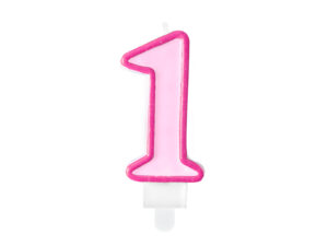 Sünnipäevaküünal number "1", roosa, 7 cm