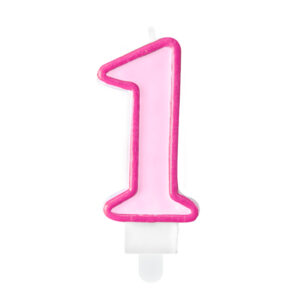 Sünnipäevaküünal number "1", roosa, 7 cm