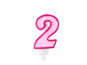 Sünnipäevaküünal number "2", roosa, 7 cm