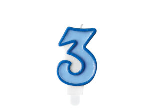 Sünnipäevaküünal number "3", sinine, 7 cm