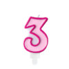 Sünnipäevaküünal number "3", roosa, 7 cm