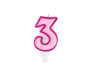 Sünnipäevaküünal number "3", roosa, 7 cm