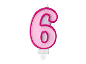 Sünnipäevaküünal number "6", roosa, 7 cm