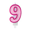 Sünnipäevaküünal number "9", roosa, 7 cm