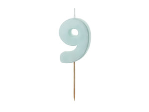 Sünnipäevaküünal number "9", helesinine, 5,5 cm