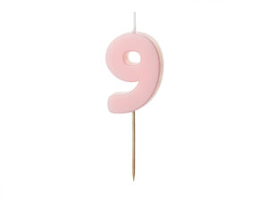 Sünnipäevaküünal number "9", heleroosa, 5,5 cm