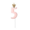 Sünnipäevaküünal number "5", heleroosa, 9,5 cm