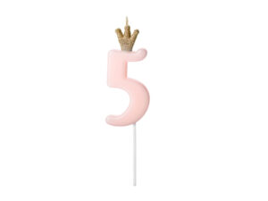 Sünnipäevaküünal number "5", heleroosa, 9,5 cm