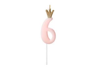 Sünnipäevaküünal number "6", heleroosa, 9,5 cm
