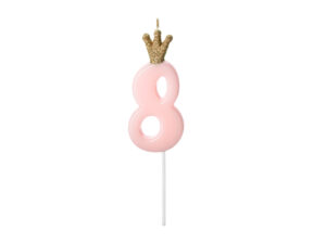 Sünnipäevaküünal number "8", heleroosa, 9,5 cm