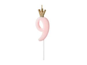 Sünnipäevaküünal number "9", heleroosa, 9,5 cm
