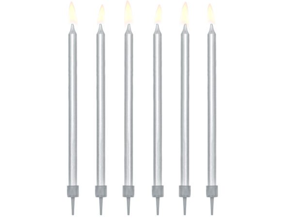Birthday candles Sünnipäevaküünlad, hõbedased, 12,5 cm (1 pakk / 12 tk)