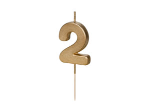 Sünnipäevaküünal Number "2", kuldne, 4.5 cm