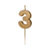 Sünnipäevaküünal Number "3", kuldne, 4.5 cm