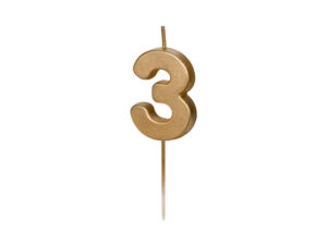 Sünnipäevaküünal Number "3", kuldne, 4.5 cm