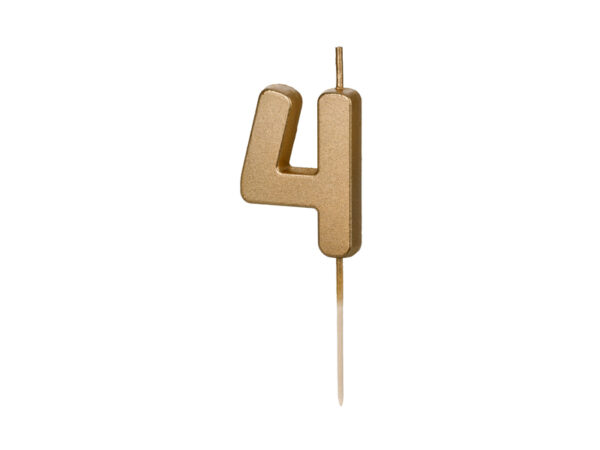 SCU9-4_01_S Sünnipäevaküünal Number "4", kuldne, 4.5 cm