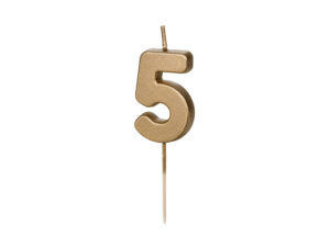 Sünnipäevaküünal Number "5", kuldne, 4.5 cm