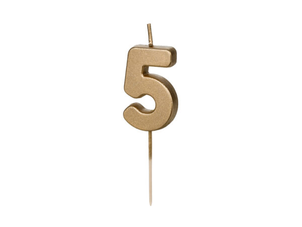 SCU9-5_01_S Sünnipäevaküünal Number "5", kuldne, 4.5 cm
