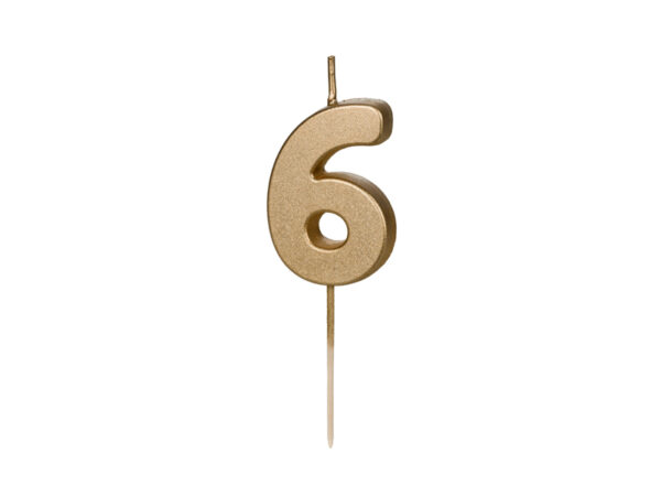 SCU9-6_01_S Sünnipäevaküünal Number "6", kuldne, 4.5 cm