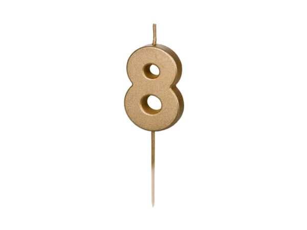SCU9-8_01_S Sünnipäevaküünal Number "8", kuldne, 4.5 cm