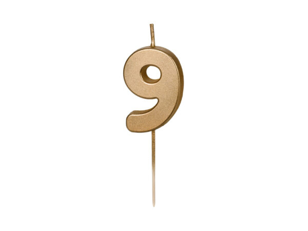 SCU9-9_01_S Sünnipäevaküünal Number "9", kuldne, 4.5 cm
