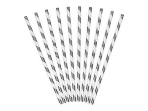 Paberist joogikõrred, hõbedased triibulised, 19,5 cm (1 pakk / 10 tk)