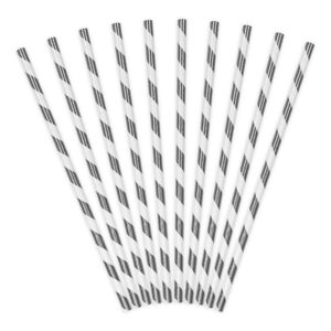 Paberist joogikõrred, hõbedased triibulised, 19,5 cm (1 pakk / 10 tk)