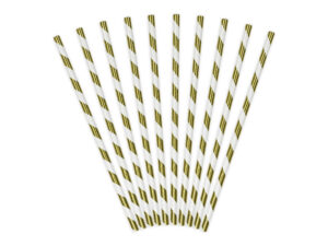 Paberist joogikõrred, kuldsed triibulised, 19,5 cm (1 pakk / 10 tk)