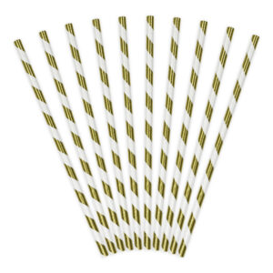 Paberist joogikõrred, kuldsed triibulised, 19,5 cm (1 pakk / 10 tk)