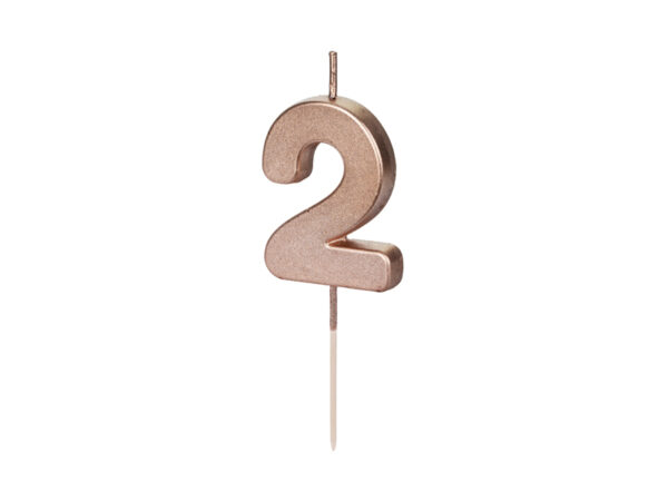 Sünnipäevaküünal Number "2", roosakuldne, 4.5 cm