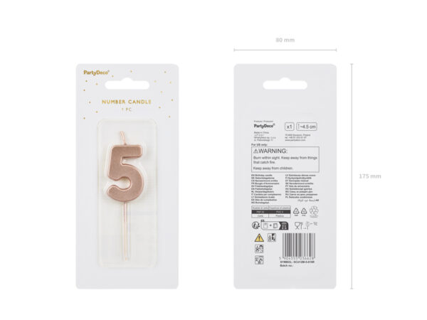 Sünnipäevaküünal Number "5", roosakuldne, 4.5 cm