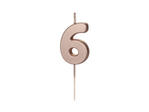 Sünnipäevaküünal Number "6", roosakuldne, 4.5 cm