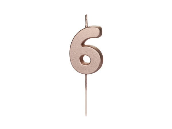 Sünnipäevaküünal Number "6", roosakuldne, 4.5 cm