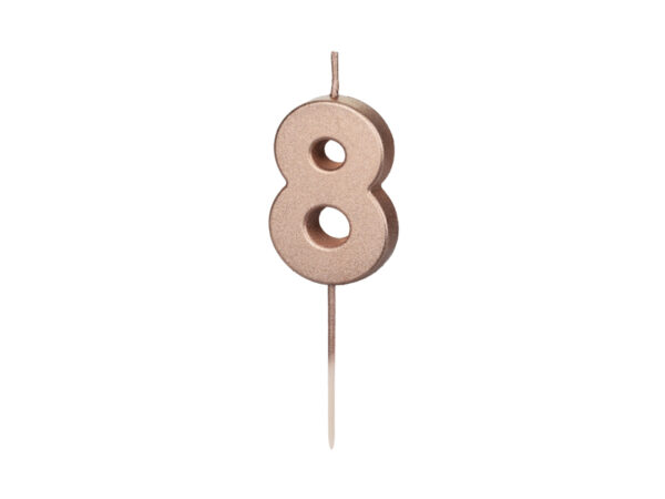 Sünnipäevaküünal Number "8", roosakuldne, 4.5 cm
