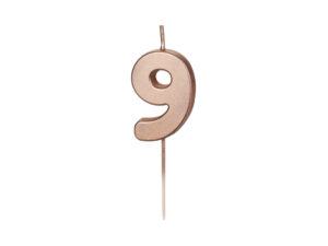 Sünnipäevaküünal Number "9", roosakuldne, 4.5 cm
