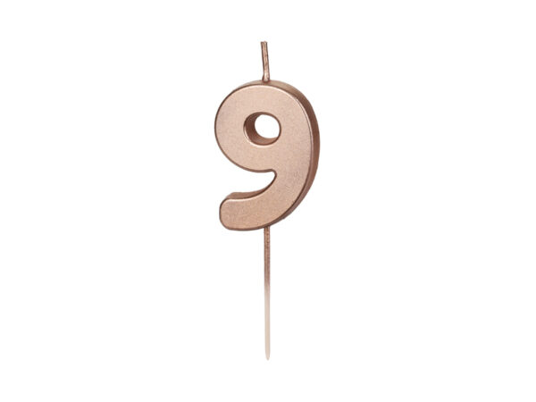 Sünnipäevaküünal Number "9", roosakuldne, 4.5 cm